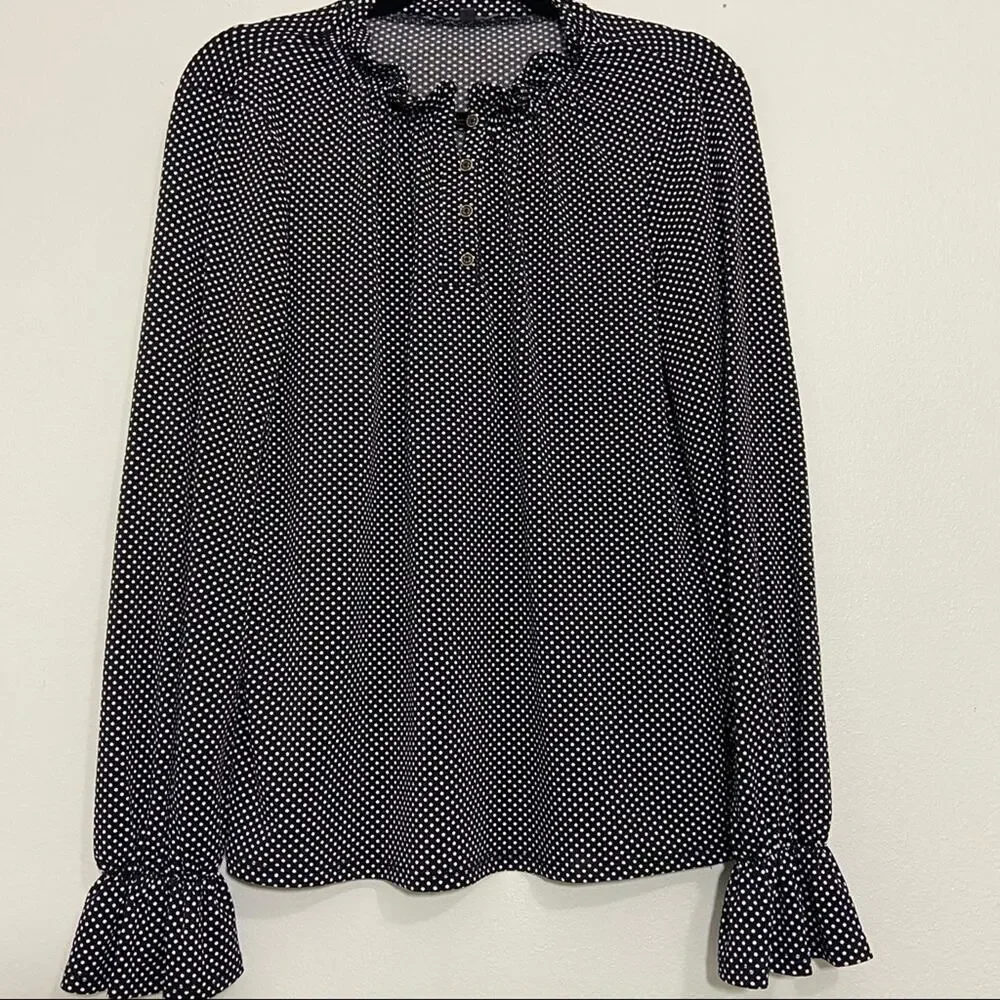 Adrianna Papell Polka Dot Bell Sleeve Blouse Black